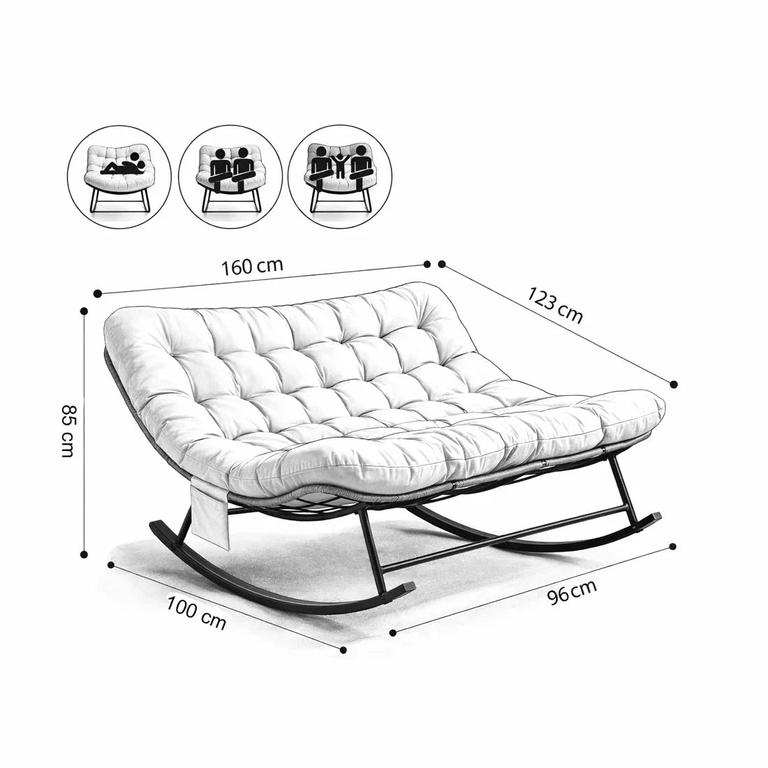 CALMA - Rocking Chair Rotin 2 Places Coussin XXL
