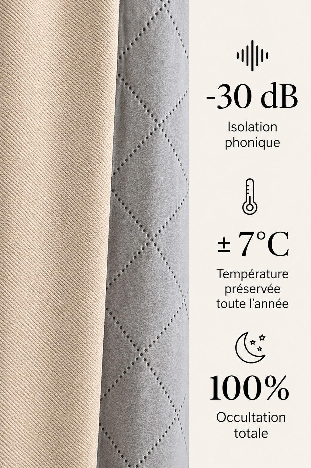 Rideau Anti-Bruit 30 dB Texturé - Beige Lin