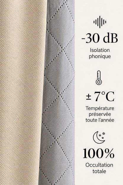 Rideau Anti-Bruit 30 dB Texturé - Beige Lin