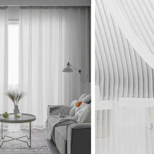 Rideaux Rayures Horizontales Blanc et Transparente AURÉïS