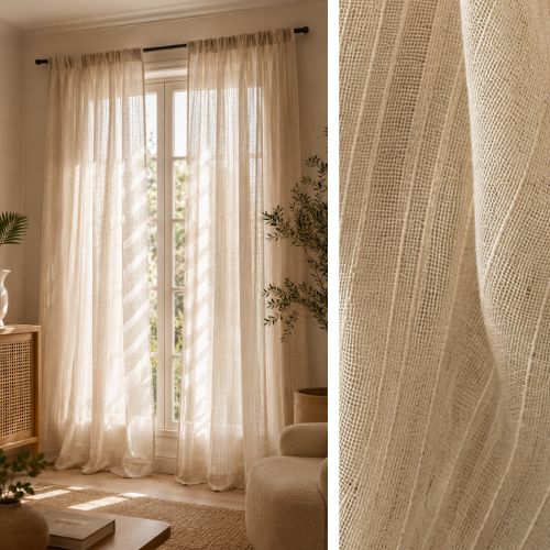 Rideau Lin - Voilage Beige à Motif