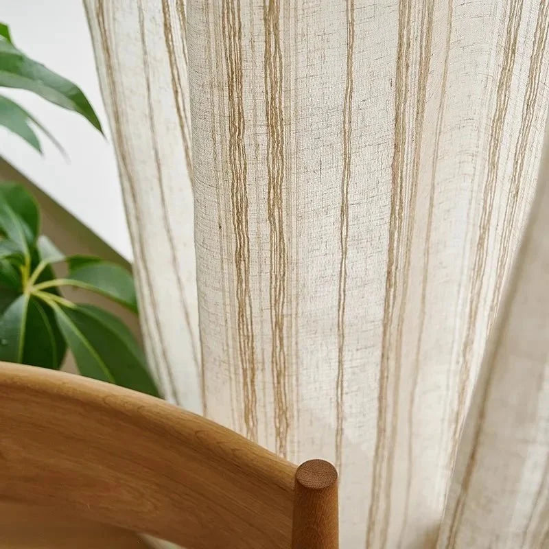 Rideau Effet Lin - Voilage Rayures Verticales