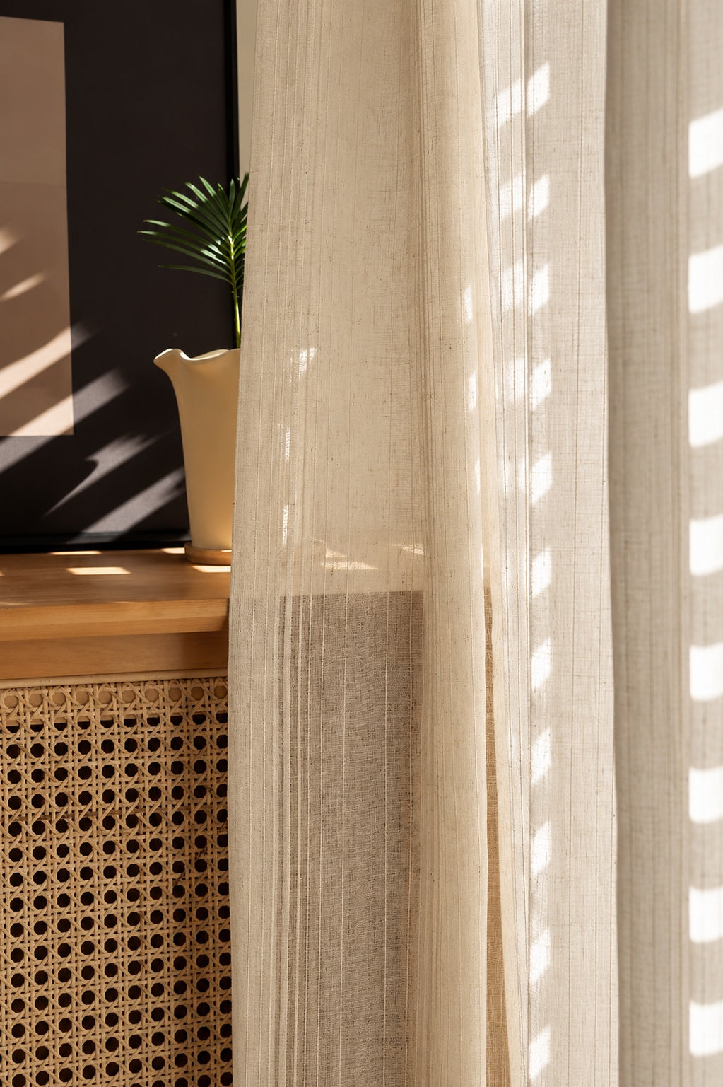 Rideau Lin - Voilage Beige à Motif