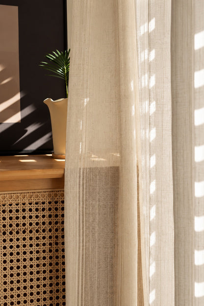 Rideau Lin - Voilage Beige à Motif