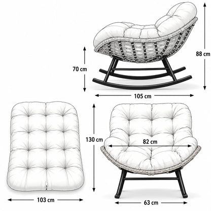 HAVEN - Fauteuil à Bascule Papasan Rotin Plein & Coussin Épais