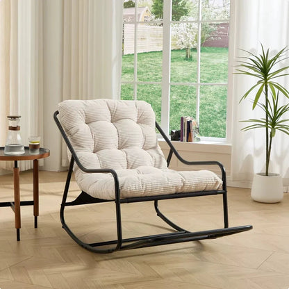 CAPRI - Rocking Chair Corduroy Capitonné & Cadre Métal Noir