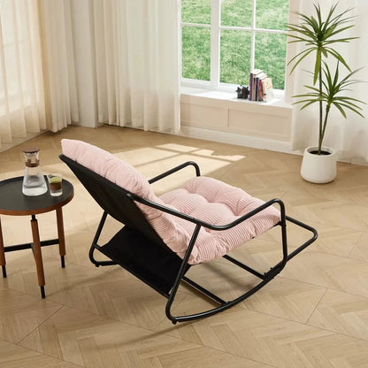 CAPRI - Rocking Chair Corduroy Capitonné & Cadre Métal Noir