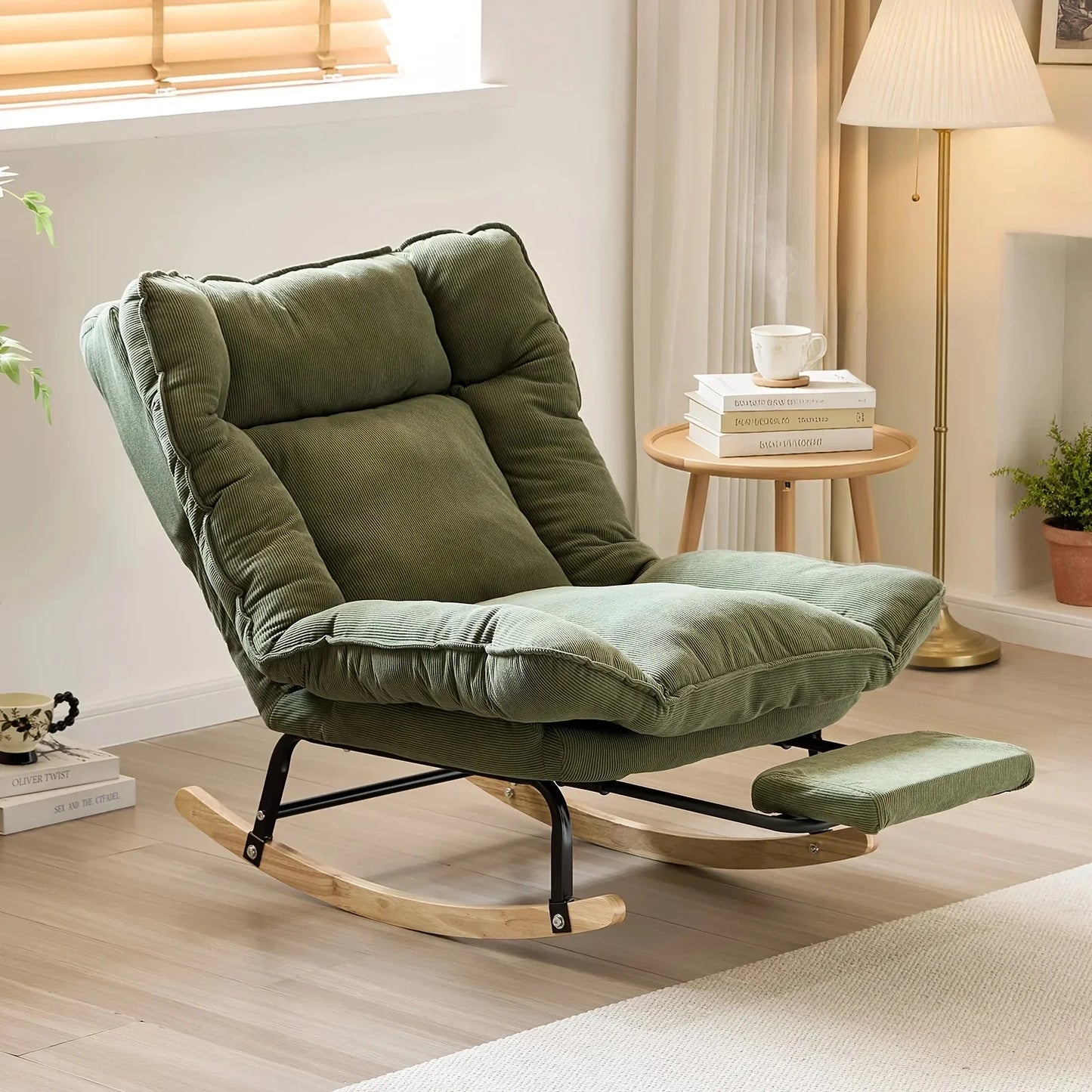 BAHIA - Rocking Chair Inclinable Corduroy & Repose-Pieds