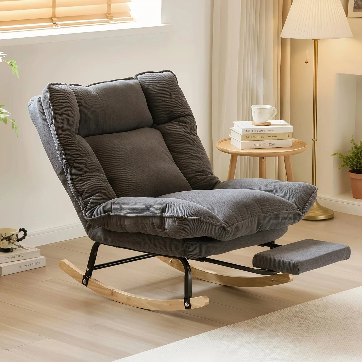BAHIA - Rocking Chair Inclinable Corduroy & Repose-Pieds