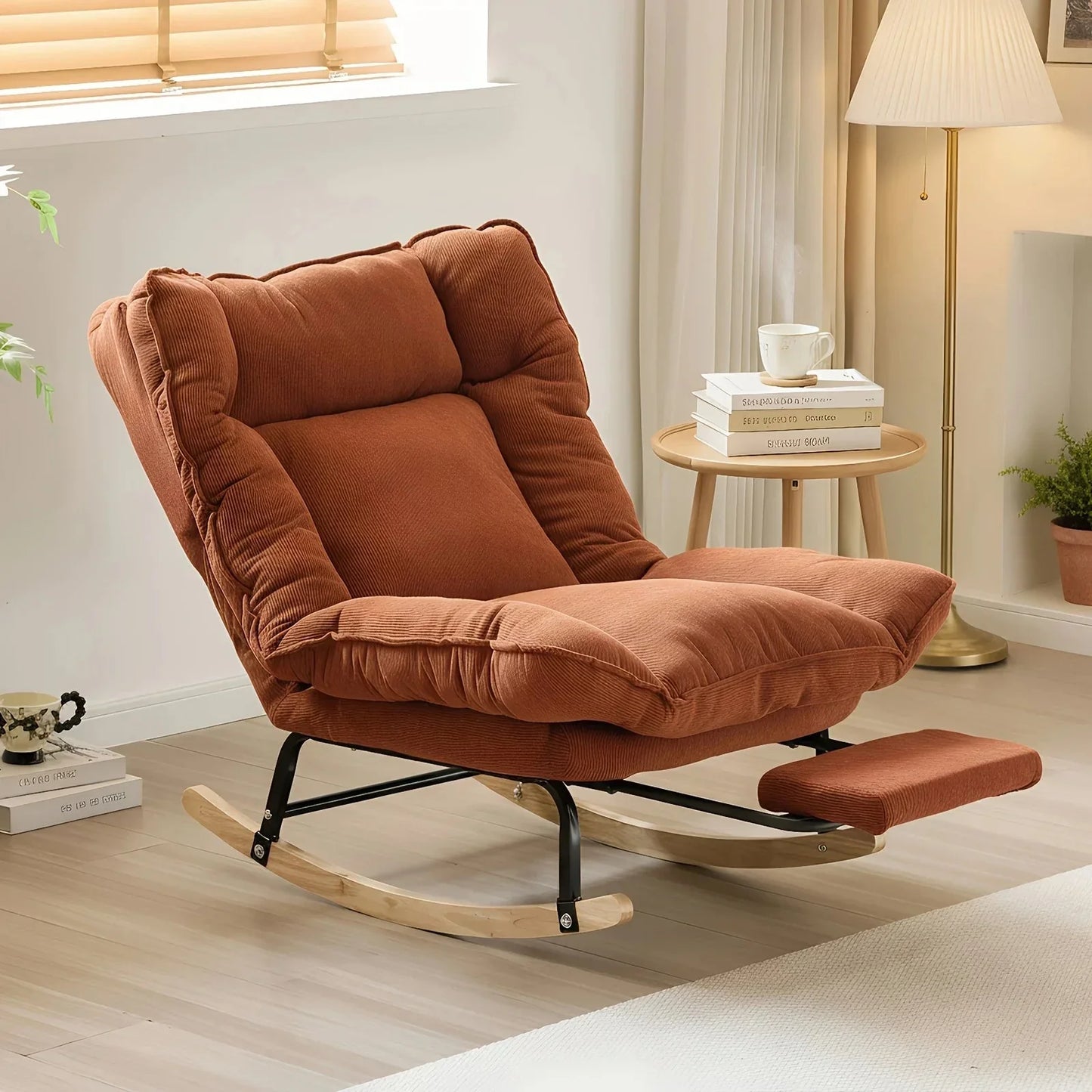 BAHIA - Rocking Chair Inclinable Corduroy & Repose-Pieds