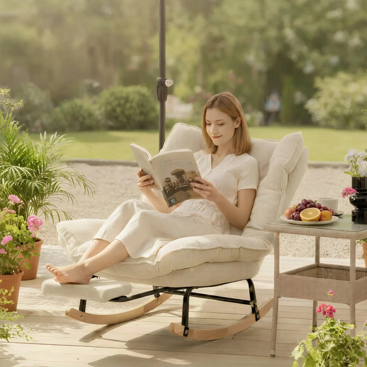 BAHIA - Rocking Chair Inclinable Corduroy & Repose-Pieds