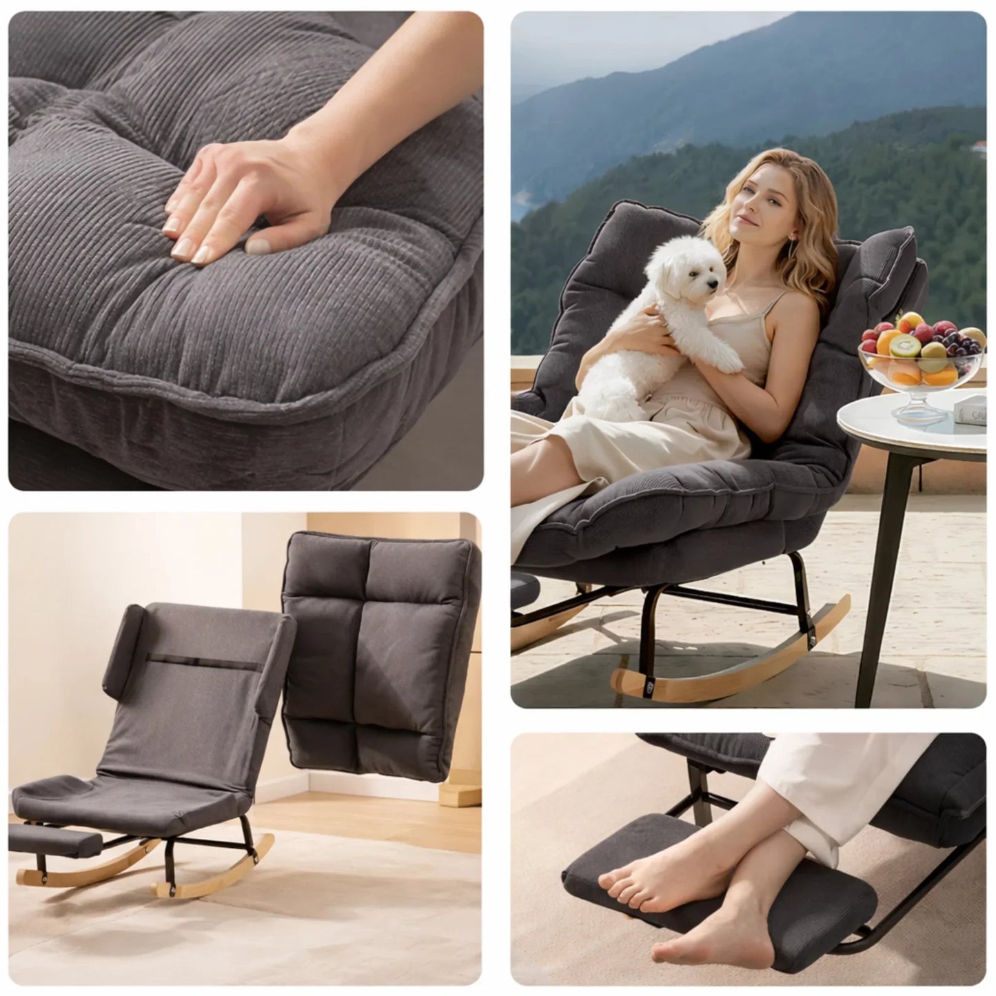 BAHIA - Rocking Chair Inclinable Corduroy & Repose-Pieds