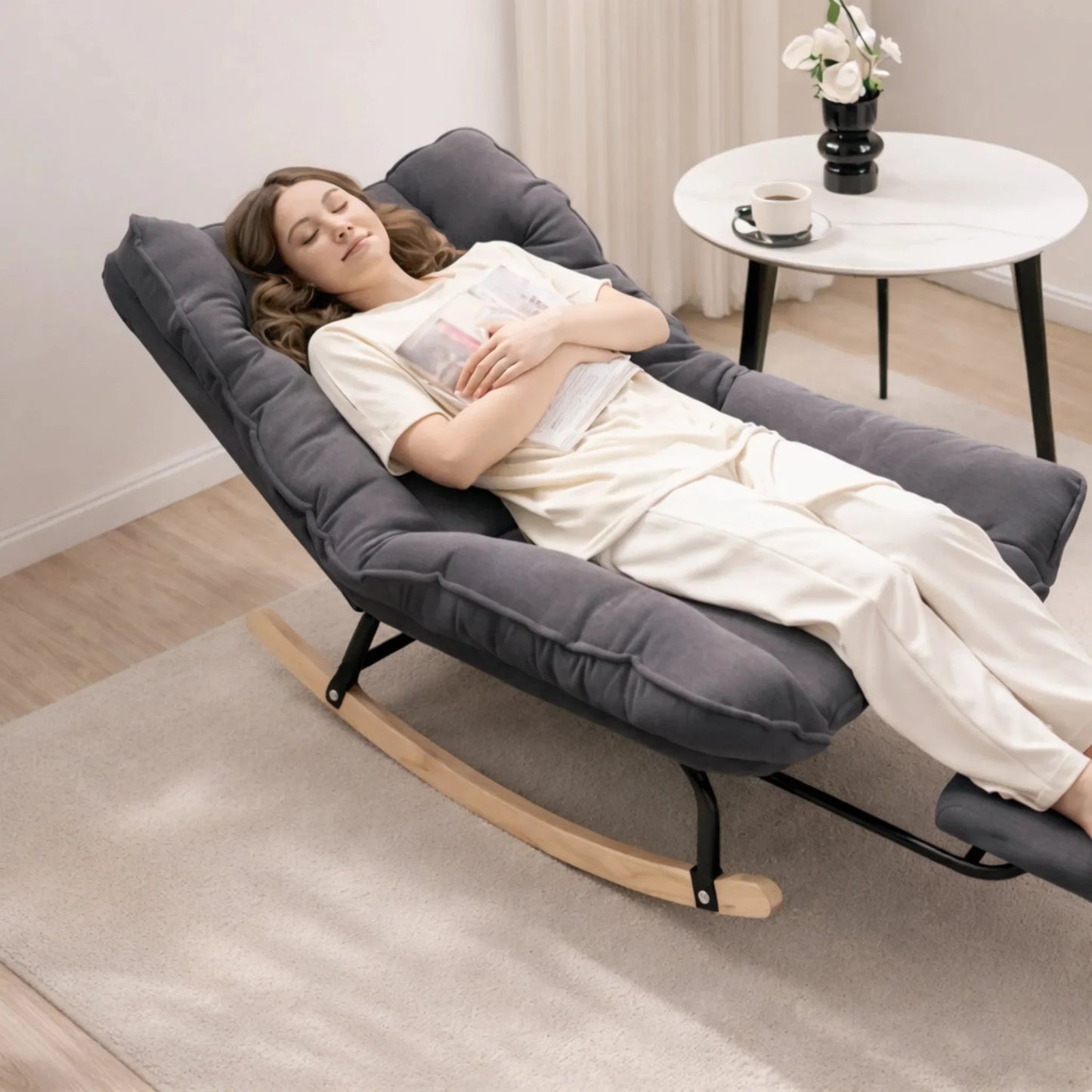 BAHIA - Rocking Chair Inclinable Corduroy & Repose-Pieds