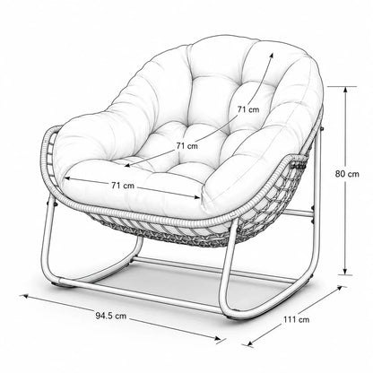 MIRA – Fauteuil à Bascule Papasan Rotin & Velours Côtelé