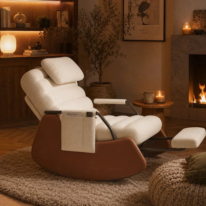 VALEN - Rocking Chair Design Velours Côtelé & Bois Massif