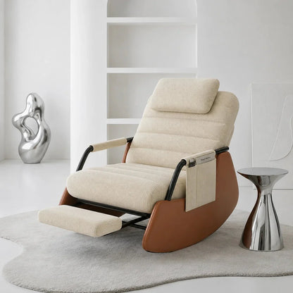 VALEN - Rocking Chair Design Velours Côtelé & Bois Massif