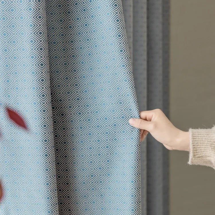 Rideau Semi Occultant - Bleu à Motifs