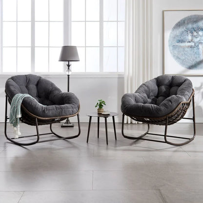 MIRA – Fauteuil à Bascule Papasan Rotin & Velours Côtelé