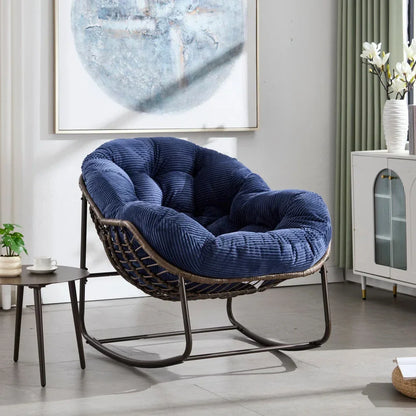 MIRA – Fauteuil à Bascule Papasan Rotin & Velours Côtelé