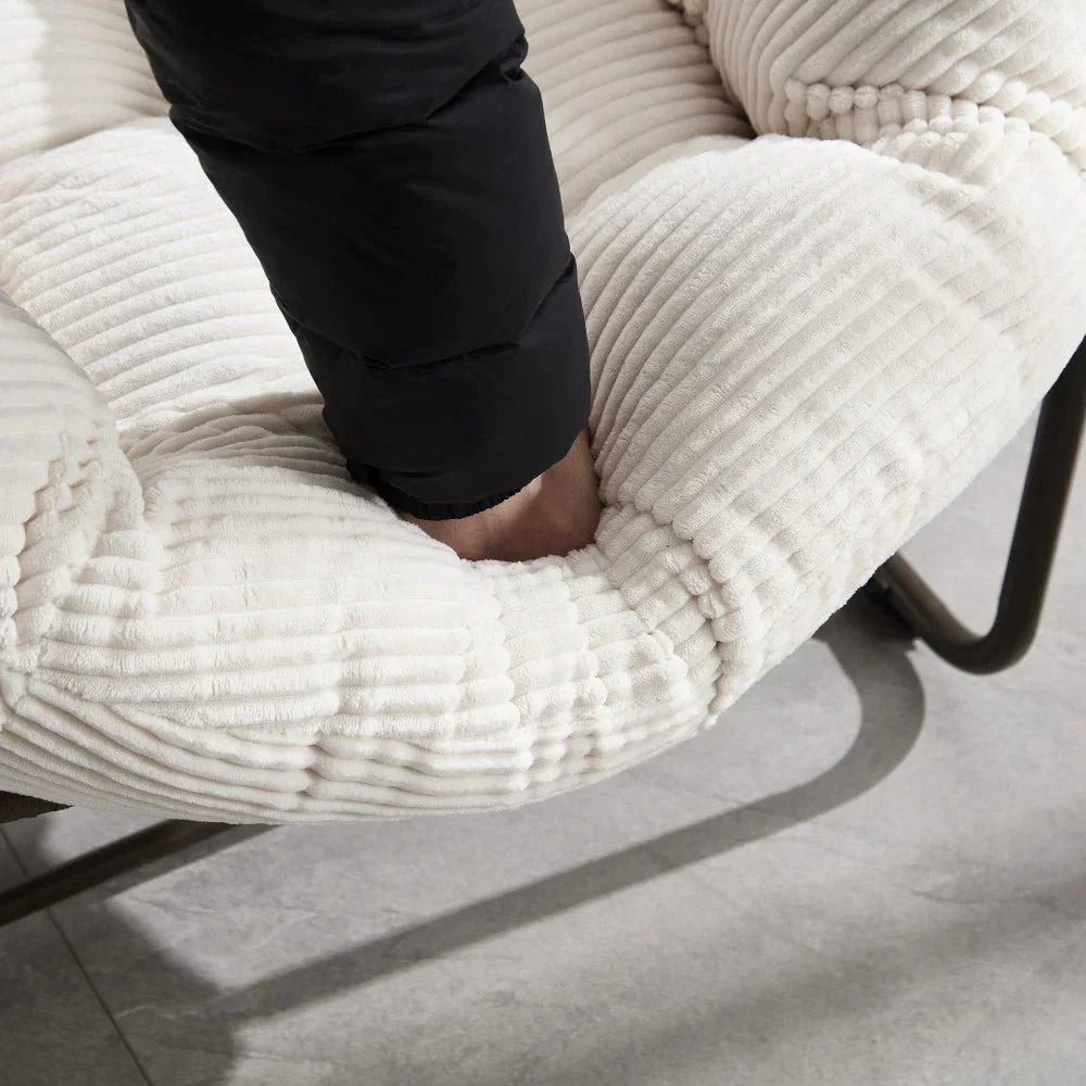 MIRA – Fauteuil à Bascule Papasan Rotin & Velours Côtelé