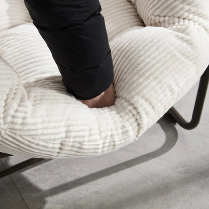 MIRA – Fauteuil à Bascule Papasan Rotin & Velours Côtelé