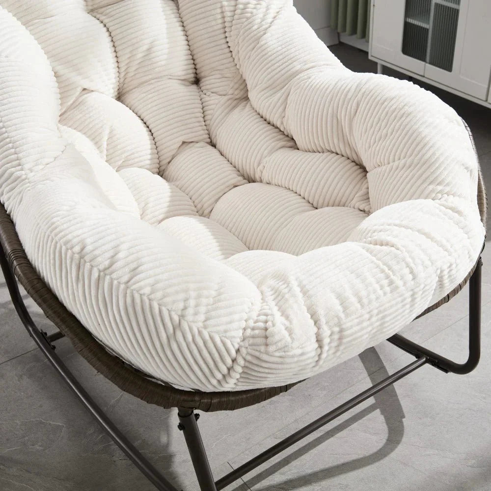 MIRA – Fauteuil à Bascule Papasan Rotin & Velours Côtelé