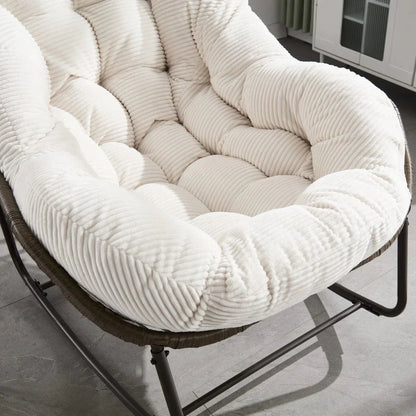 MIRA – Fauteuil à Bascule Papasan Rotin & Velours Côtelé