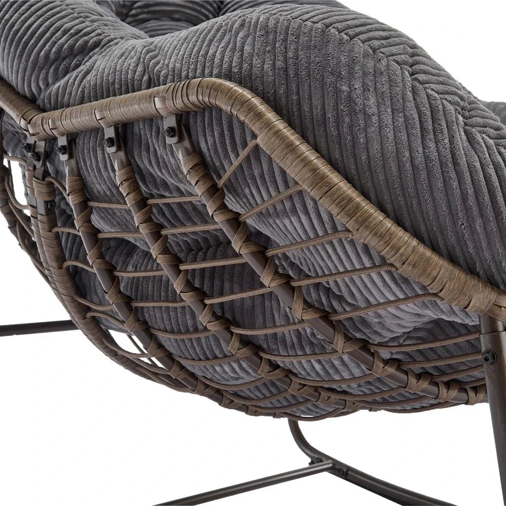 MIRA – Fauteuil à Bascule Papasan Rotin & Velours Côtelé