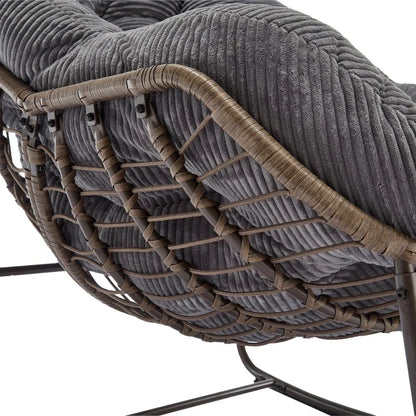 MIRA – Fauteuil à Bascule Papasan Rotin & Velours Côtelé