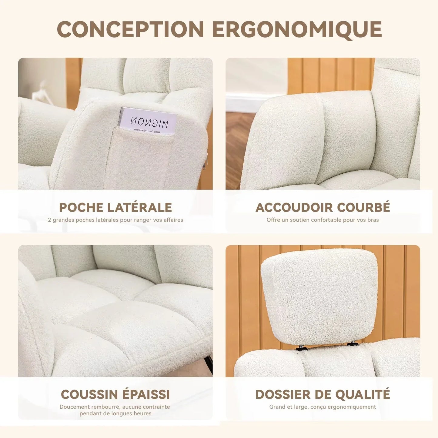 SCANDIA – Rocking Chair Ultra Doux Appui-Tête & Accoudoirs