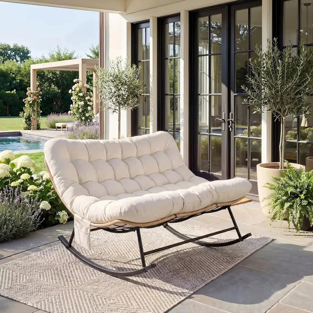 CALMA - Rocking Chair Rotin 2 Places Coussin XXL
