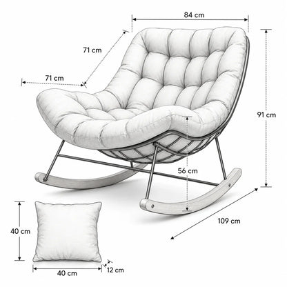 AURORA – Fauteuil à Bascule Extérieur Coussin Épais Acier & Bois d'Érable