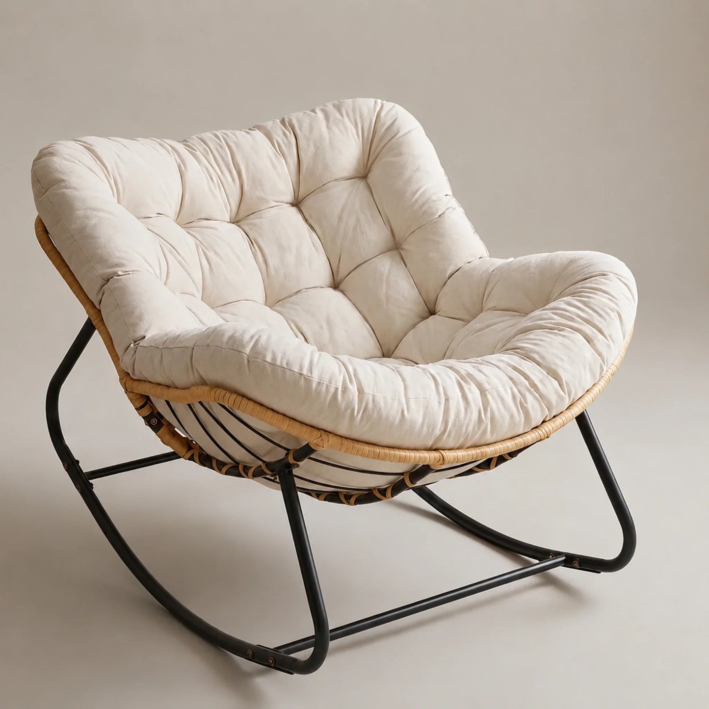 RIVIERA - Rocking Chair Rotin & Coussin XXL Toutes Saisons
