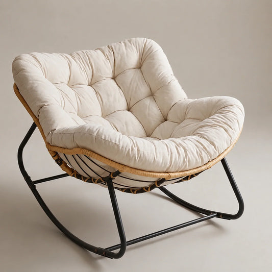 RIVIERA - Rocking Chair Rotin & Coussin XXL Toutes Saisons