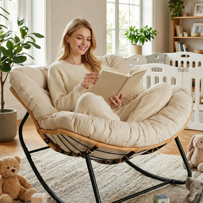 RIVIERA - Rocking Chair Rotin & Coussin XXL Toutes Saisons