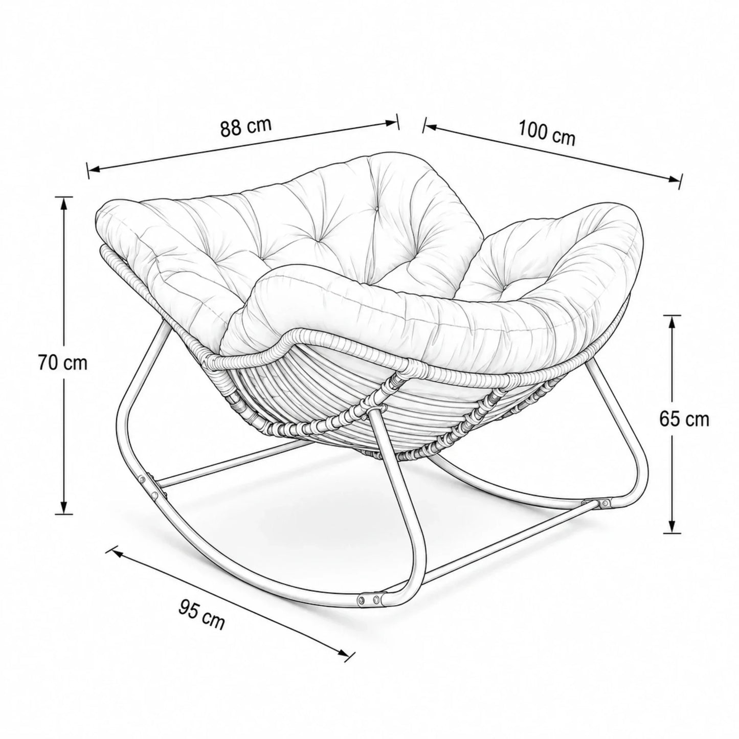 RIVIERA - Rocking Chair Rotin & Coussin XXL Toutes Saisons