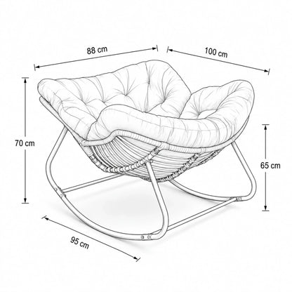 RIVIERA - Rocking Chair Rotin & Coussin XXL Toutes Saisons