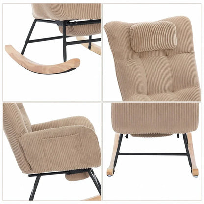 COCOONA - Rocking Chair Cocon Velours Côtelé & Repose-Pieds