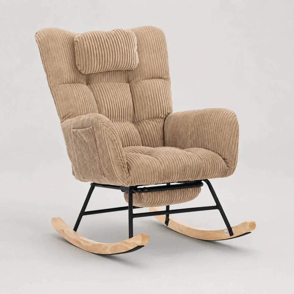 COCOONA - Rocking Chair Cocon Velours Côtelé & Repose-Pieds