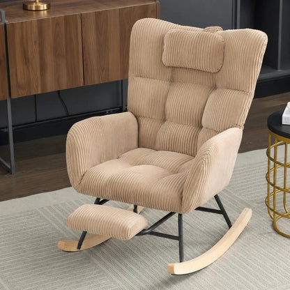 COCOONA - Rocking Chair Cocon Velours Côtelé & Repose-Pieds